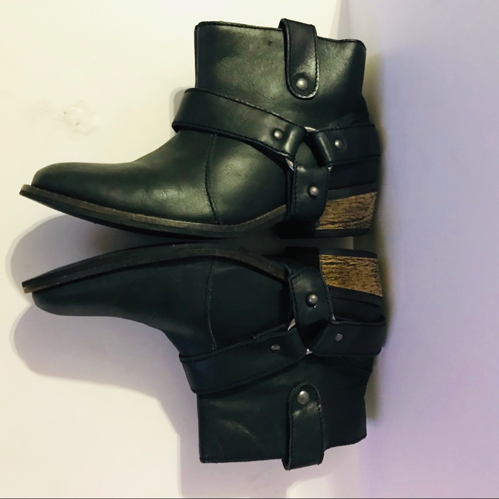 Deena & Ozzy Black Leather Moto Ankle Boots
